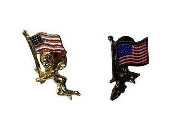 INC Faf  and Gold Crown American Flag Guardian Angel Tac Pin Brooch Gold