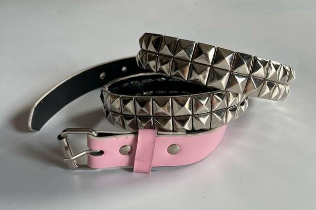 The Row Two Pyramid Studded Belt Leather Silver Pink Punk Rock Biker Y2K Medium