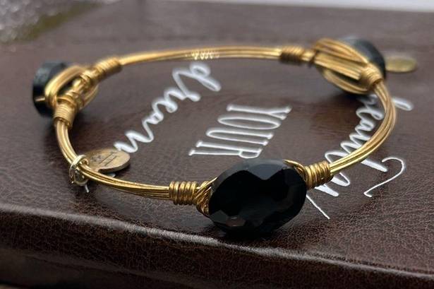 Onyx Bourbon and Bowties Women’s Black  Gold Plated Wire Wrapped Bangle Bracelet