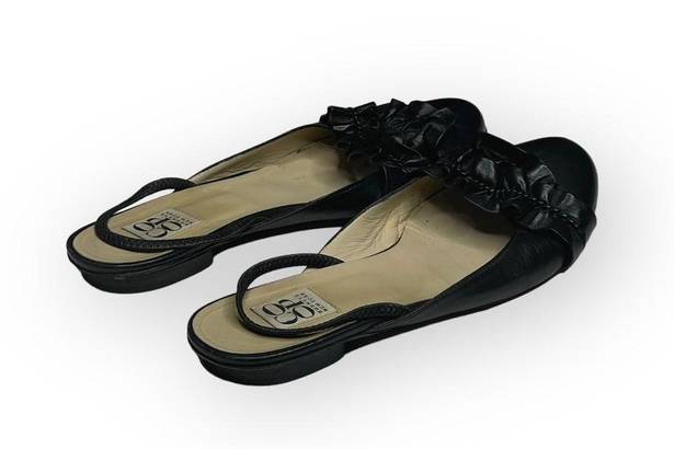 Barney’s New York HTF: Barneys New York Coop ꧁ Slingback Ruffled Leather Ballet Flats ꧂ Black