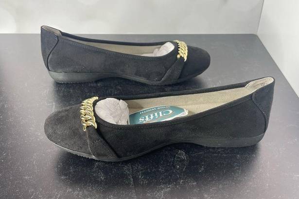 Cliffs  BY WHITE MOUNTAIN Women's Charmed Ballet Flats Black Suedette sz 9W Wide