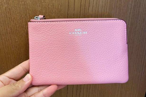 Coach  Silver/ Flower Pink Corner Zip Wristlet #CP483