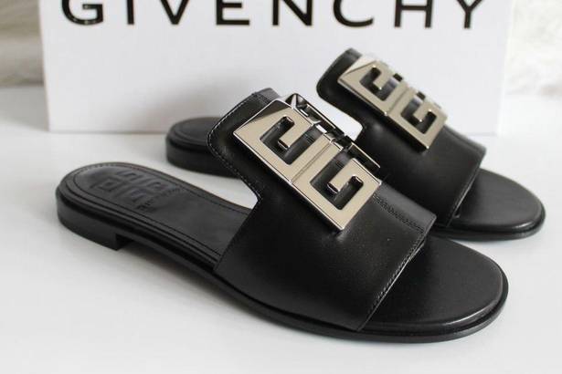 Givenchy  4G Black Leather Silver Logo Slides