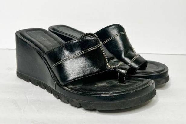 Fashion Bug Y2K  Chunky Black Wedge Sandals Size 7.5 Women’s