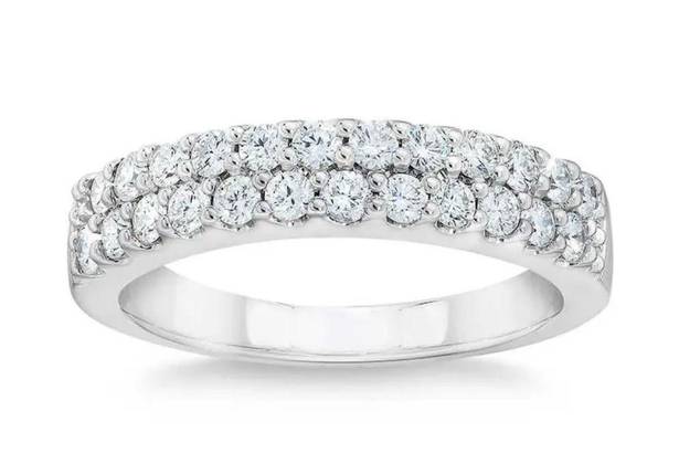 The Row Round Brilliant 0.70 ctw VS2 Clarity, I Color Diamond 14kt White Gold Double Band Size 6
