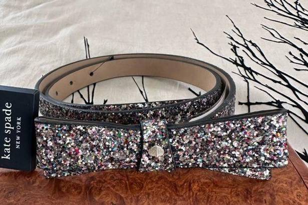 Kate Spade glitter bow belt, vegan leather, medium, NWT