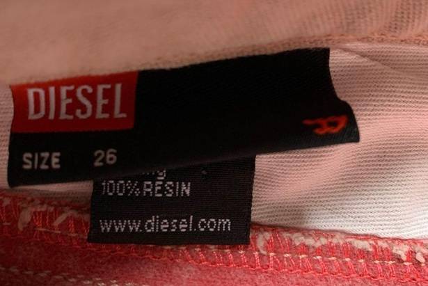 Diesel  Salmon Pink/ Beige Straight Leg Cropped Resin Work Pants 26