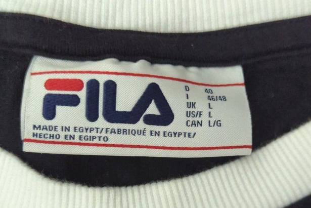 FILA  Tee Shirt Short Sleeve Crew Neck Black White Pink Colorblock Cotton Top L