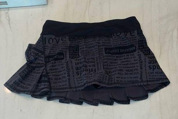 Lululemon Black Lettered  Pace Rival Skirt Size 6