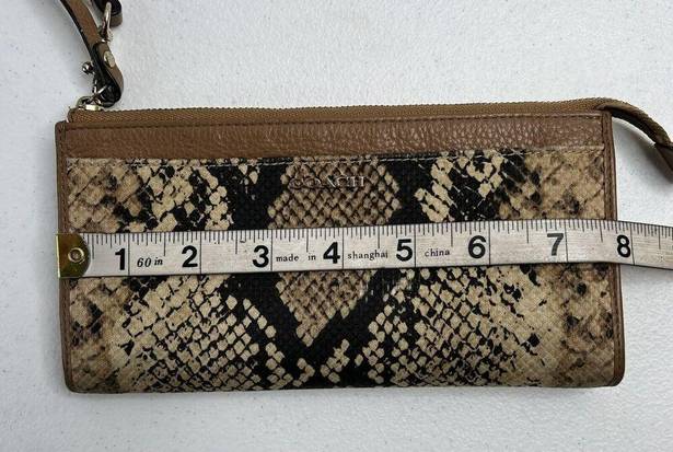 Coach  Madison Python Snake Print Zippy Wallet Wristlet Light Gold Natural Beige