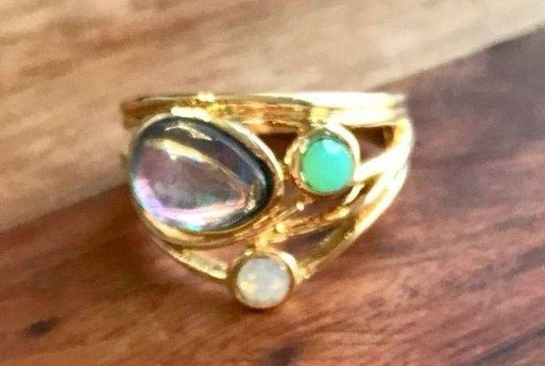 Aura  Quartz Ring with Gold Toned Band & Setting