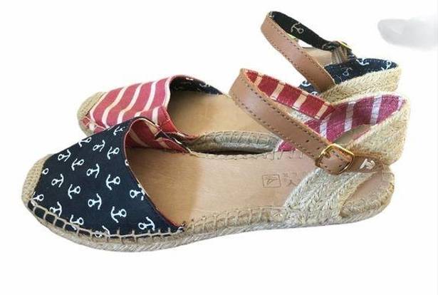 Sperry Topsider Espadrilles Nautical Anchor Sz. 6 Vacation Patriotic Red Navy