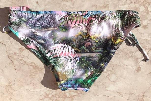 The Bikini Lab Pink and Green Tropical Print  Strappy Swim Bottoms