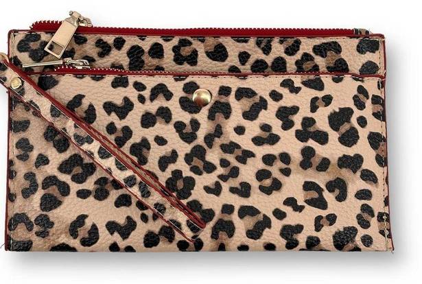 Chico's  Leopard Print Wristlet Wallet Two Piece Set Faux Leather