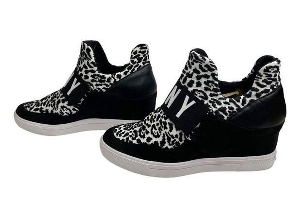 DKNY  Cosmos Black & White Animal Print Hidden Wedge Sneakers