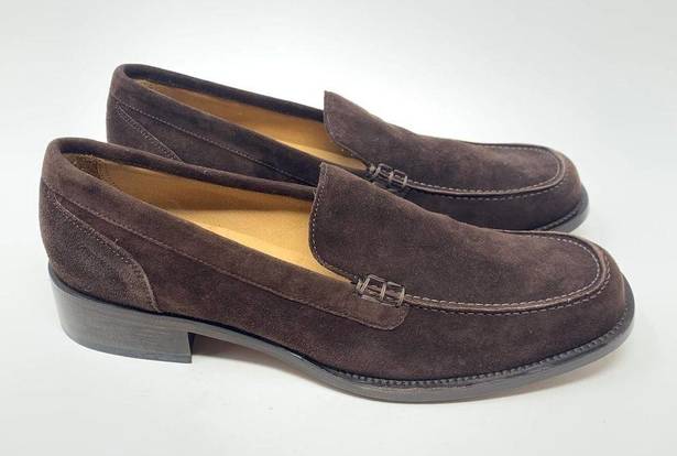 Loro Piana  Brown Suede Square Toe Moccasin Leather Loafer Size 37.5 / US 7