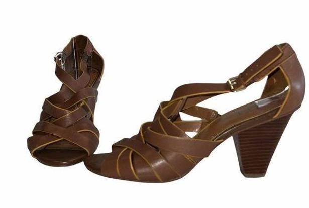 Loft Ann Taylor  Sandals Leather Size 9 Brown 3" Heel Woman’s Open Toe Buckle