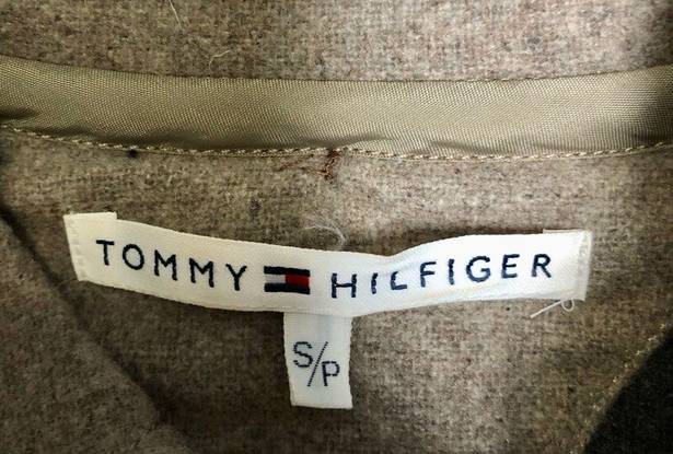 Tommy Hilfiger Vintage 90s Y2K  Wool Blend Pea Coat Removable Hood Tan Preppy szS