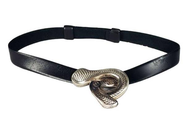 Chico's  Belt Silver Tone Snake Buckle Black Leather Size SM Boho Chic Santa Fe