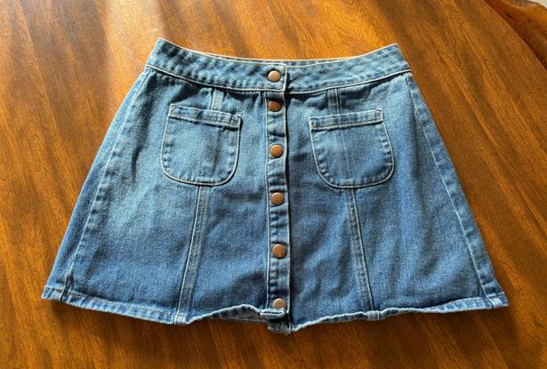 Brandy Melville Women's Size 28 Armelle Blue Button Up Denim Jean A-Line Mini Skirt