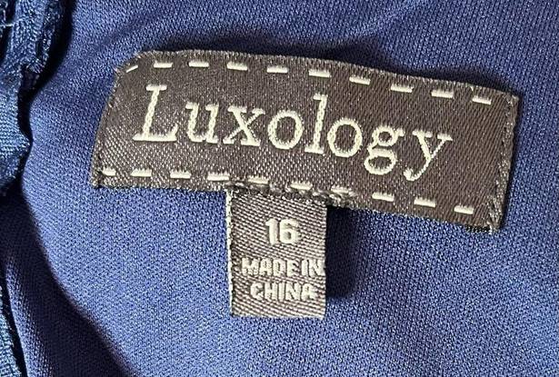 Luxology Navy Floral Print Chiffon High Low Faux Wrap Dress Size 16 New!