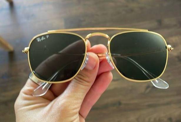 Ray-Ban  Square Aviator Sunglasses RB3557 9196/48 Gold Polarized Italy + Case