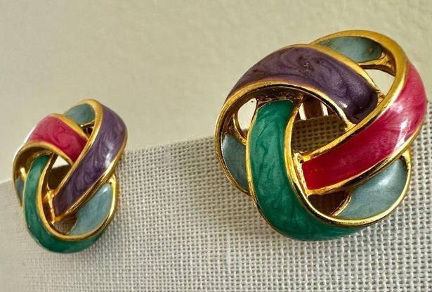 infinity Vintage colorful  knot clip on earrings