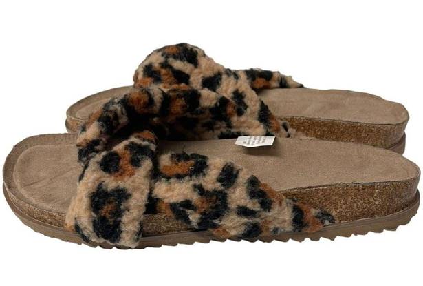 Treasure & Bond Davina Faux Shearling  Leopard Print Slip On Slide Shoe Size 8m