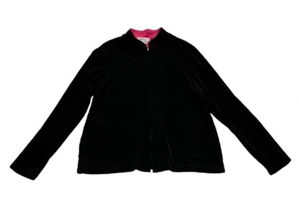 Coldwater Creek  Black Zipper Front Slinky Side Pockets Cardigan Jacket Size XL