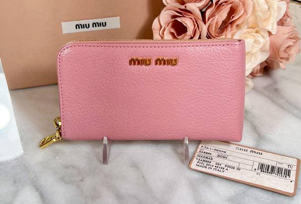 Miu Miu Madras Pink Goatskin Card Holder/Coin Purse