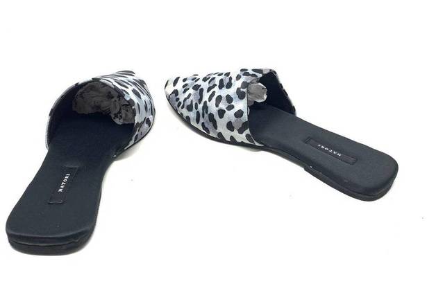 Natori  Adore Satin Leopard Print Mules Black Gray Size US 7