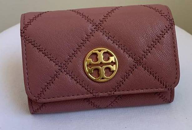 Tory Burch  Willa Quilted Leather Card Case Wallet in Toasted Pecan Pink
