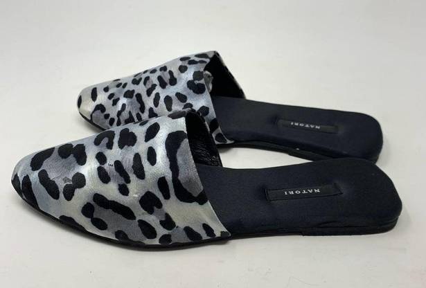 Natori  Adore Satin Leopard Print Mules Black Gray Size US 7