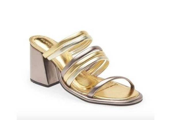 Farm Rio  Block Heel Slide Sandal Gold Silver Womens Size 6