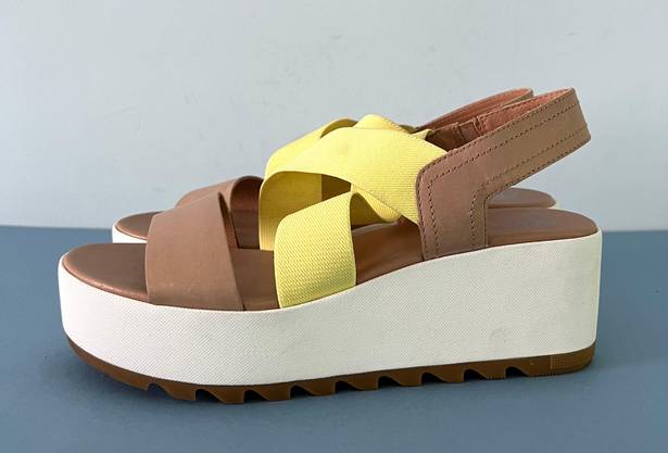 Sorel Cameron Colorblock Yellow Multicolor Leather Platform Flatform Sandals