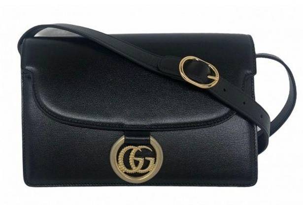 Gucci  GG Azalea Ring Black Leather Timeless Shoulder Bag