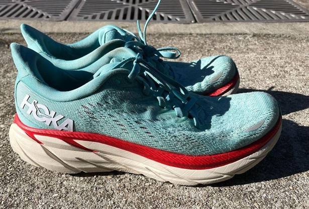 Hoka ONE ONE Womens Clifton 8 Mesh Aquarelle Eggshell Blue Running Shoes