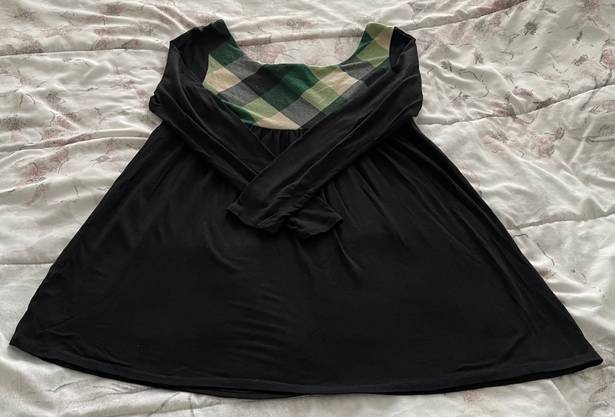 Forever 21 Vintage Y2K  Black Tunic with Green Plaid Detailing, size S Made in USA