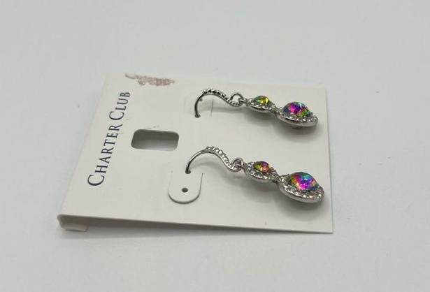 Charter Club  Pave & Stone Halo Double Drop Earrings in Silver-Tone MSRP $25 NWT