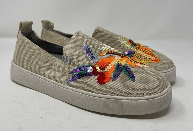 Nine West  Playa Vista Sneaker 9 Womens Embroidered Floral Slip On Canvas Sequin