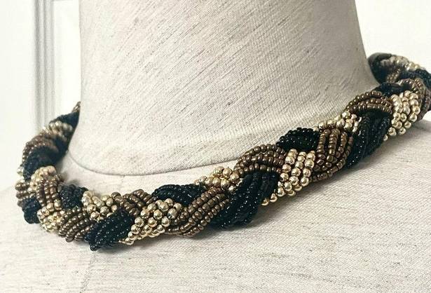 Twisted Black gold and brown beaded  necklace