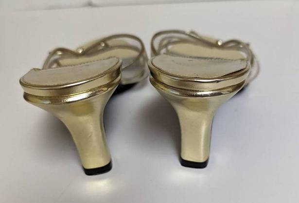 Mootsies Tootsies Vintage 90's Y2K  Gold Satin Clear Panel Heeled Slides size 7