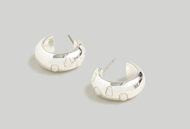 Madewell NWT  Stone Collection Chunky Hoop Earrings Silver