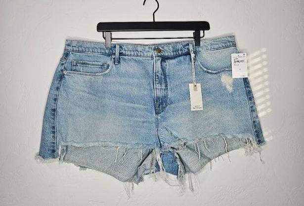 Good American  Good 90s Denim Shorts Step Hem Frayed Hem Size 16 NWT