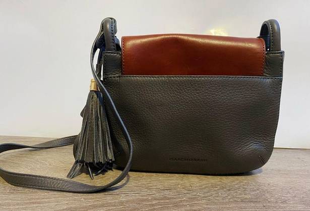 Isaac Mizrahi NWOT  pebbled leather charcoal/brandy crossbody bag