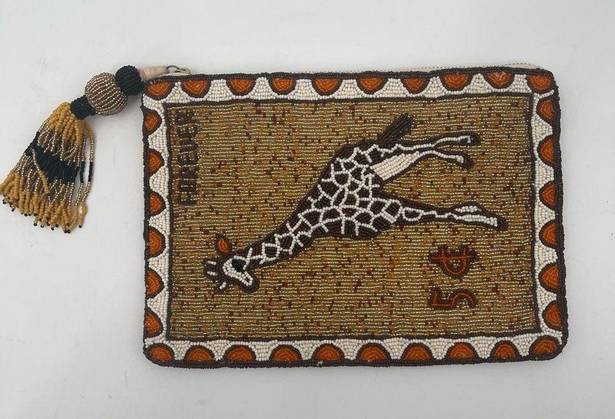 Anthropologie  Beaded Clutch African Savannah Giraffe Safari Travel Boho Tassel