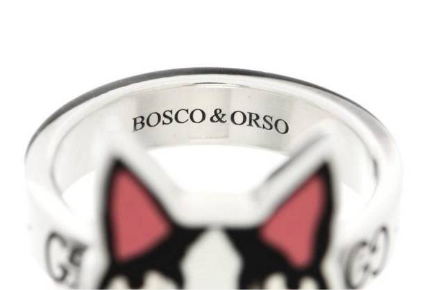 Gucci  Sterling Silver Boston Terrier Enamel Bosco Ring 7.5