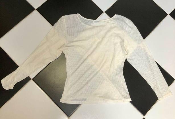 Natori Vintage 80s 90s  Sheer Lace Top Button Scoop Neck Cream Ivory White Small