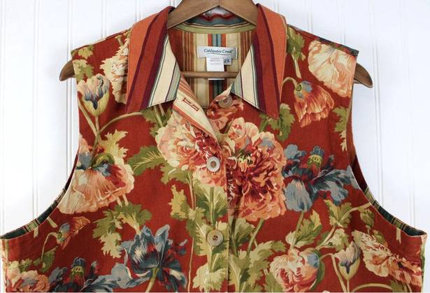 Coldwater Creek  Plus Size 2X Floral Vest Twill Cotton Coastal Cottagecore Spring