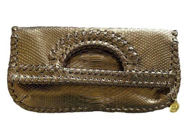 Big Buddha  Metallic Bronze Whipstitch Fold-over Clutch Crossbody Bag